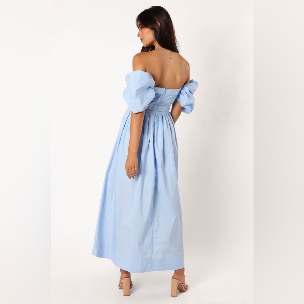 NEW PETAL & PUP SOLANA OFF SHOULDER MIDI DRESS - BLUE SIZE 4 B3052 - Picture 3 of 8